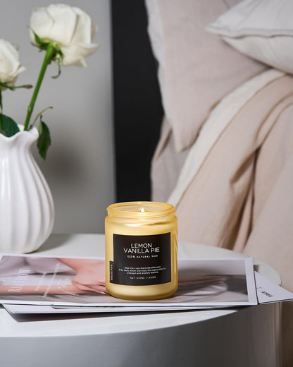M&SENSE Lemon Vanilla Scented Candles for Home, 7.05oz Natural Soy Wax, 50 Hours Non Toxic Clean Burning, Citrus Smelling Gifts for Relaxation Stress Relief, Home Candle for Women Men