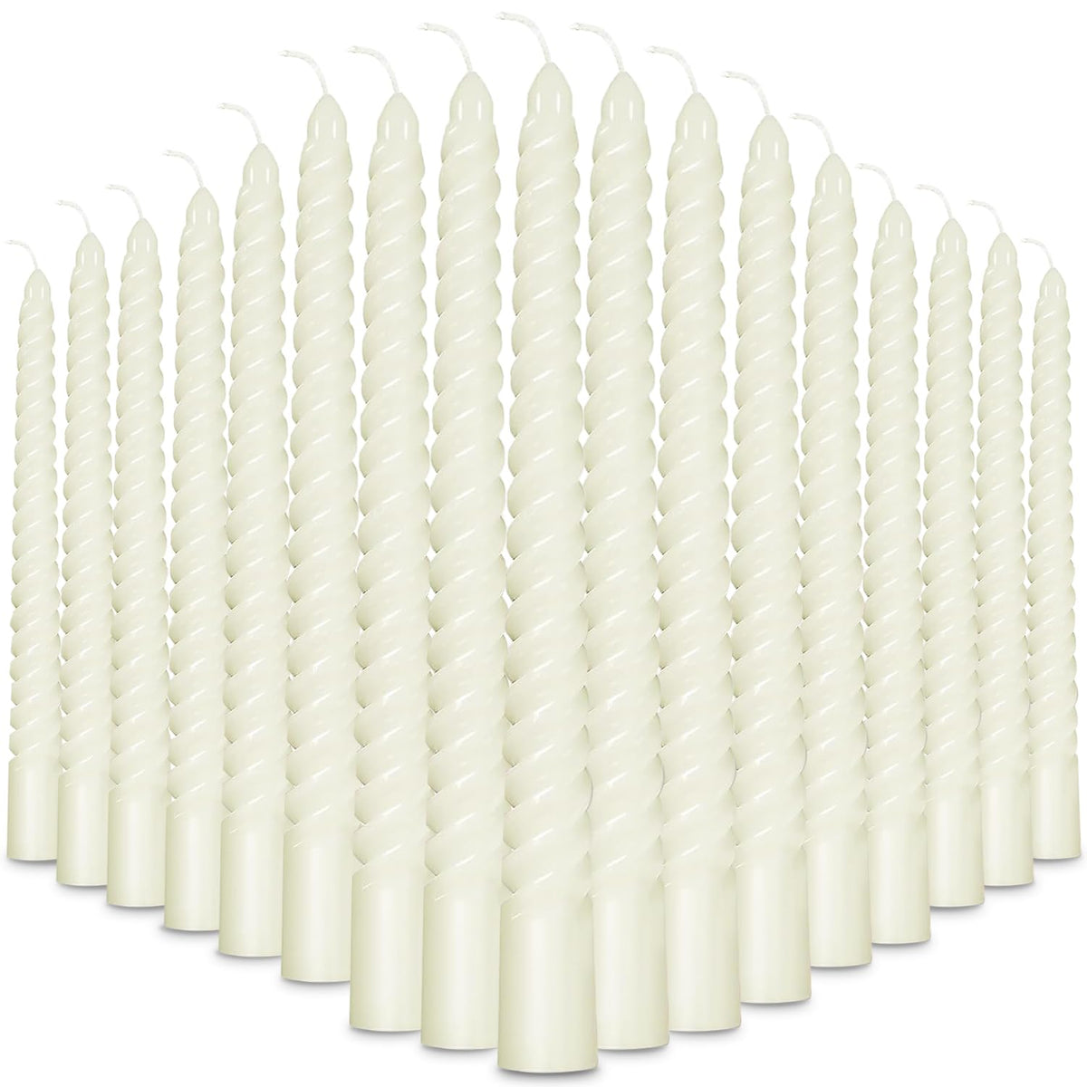 PIEMEET 24Pcs Spiral Taper Candles, 10Inch Dripless Twisted Candle, White Twisted Candlesticks, Unscented Taper Spiral Long Candle Stick for Wedding Dinner Party Home Decoration