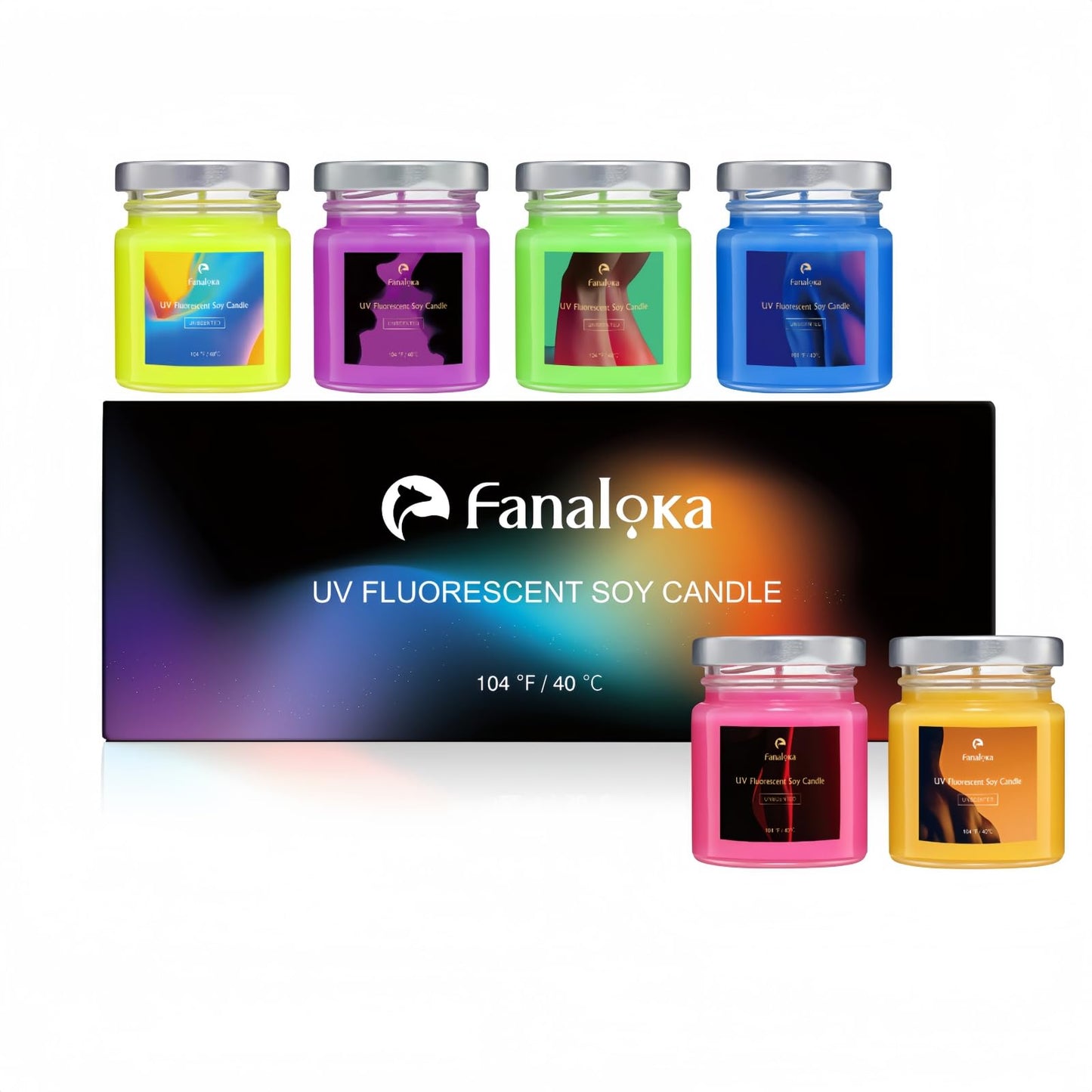 Mini 60g * 6 Pack UV Fluorescent Soy Wax Low Temperature Candles, Low Heat Body Safe Candle for Night Party, Unscented (104 °F (40°C))