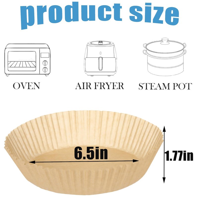 Somoga Thick Air Fryer Paper Liners Disposable Parchment Paper Non-Stick 100PCS Fit 3-5QT Air Fryer Liners Air Roasting Microwave Basket Oil-proof Resistant Baking Parchment Paper(Round, 6.5inch)