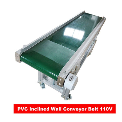 BREVELTION 59inch 110V PVC Inclined Wall Conveyor Belt Double Baffle Green PVC Belt Height Adjustable 15.7inch Wide 120W