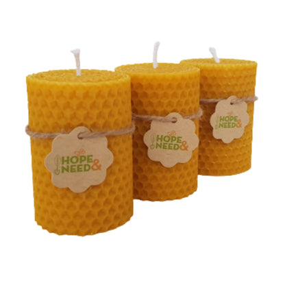 Hope&Need Beeswax Pillar Candles- Small Size 3 Pieces (2.8 inches x 2 inches)%100 Pure Bees Wax Candles for Home Decoration, Healthy and Natural Hand-Rolled (3, Small)