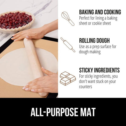 GORILLA GRIP Food Grade Reusable Nonstick Silicone Baking Mat, 16.5x11.87, Half Sheet 2PK, Oven Safe Cookie Sheet Liners, Up to 500 Degrees, No Mess Easy Clean Pastry Mats, Kitchen Essentials, Red