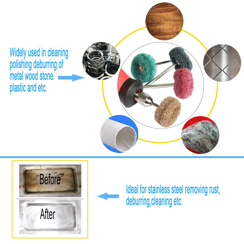 FPPO 58PCS Abrasive Buffing Polishing Wheel Set for Rotary Tools,Scouring pad Mini Brush Polishing kit with 3mm Shank,Power-Operated Abrasive Wheels(Mix 58pcs)