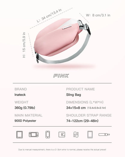 Inateck Sling Bag X, Multi-pocket Crossbody Shoulder Chest Bag with Adjustable Shoulder Strap, Water-resistant Waist Fanny Pack for Men, Women, Travel, Daily Use, Cycling, Hiking, Black, Large