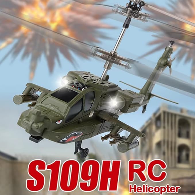Remote Control Helicopter S109H RC Helicopters with Altitude Hold One Key Take Off/Landing LED Light Low Battery Reminder Gyro 2.4GHz RC Army Military Helicopter with 2 Batteries