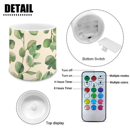 Cozeyat Green Plants Realistic Flickering Flameless Candles Set of 4 Battery Powered with Remote Control Timer LED Pillar Candles for Indoor Outdoor Use