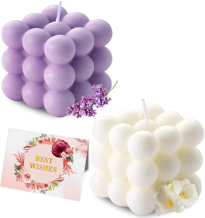 Aokala Scented Bubble Candles Gifts Set for Women, Large Candles for Home Decor Scented, 2 x 5.4 oz Soy Wax Aromatherapy Candles, Cube Aesthetic Candle, Ideal Gifts for Valentines Day, Mother's Day