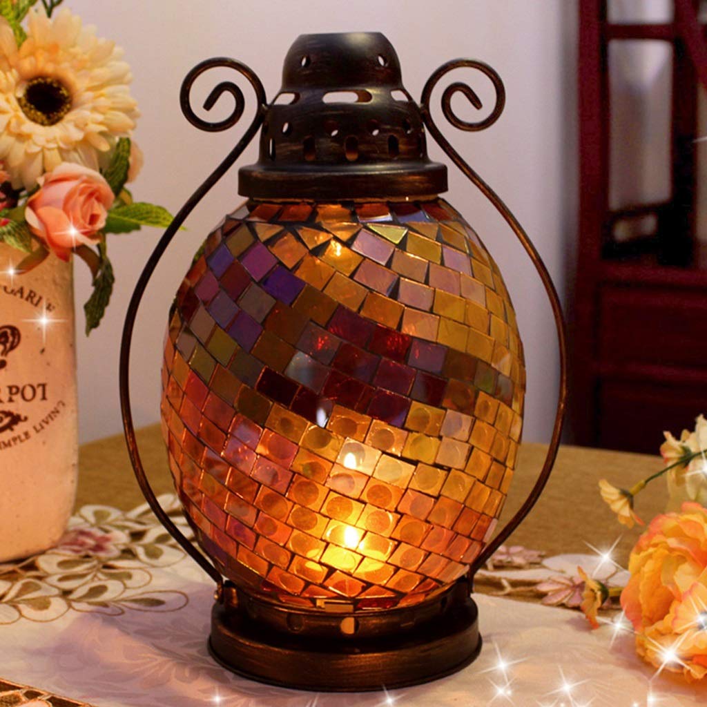 XILIN-1987 Candle Holderss European Mosaic Candle Holder Wrought Iron Glass Candlestick Simple Home Furnishings Decorative Candlestick (Color : B)
