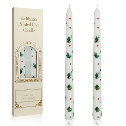 Floral Taper Candles 10 Inch Tall Unscented Handmade Small Christmas Trees Print Candles Long Burning Elegant Candlesticks for Christmas Decor Gifts