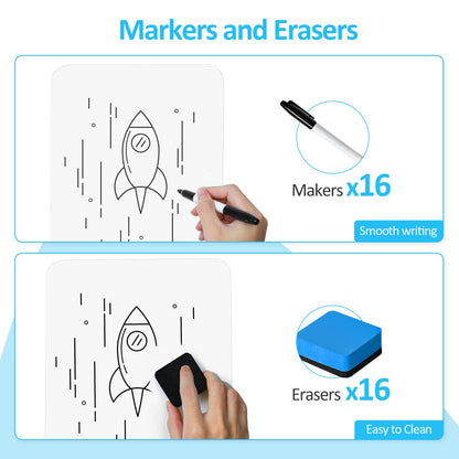 Dry Erase LapBoards, PANDRI 16 Pack Double Sided 12.5 x 9 Inch Whiteboards with 16 Erasers and 16 Markers, Dry Erase Boards for Students Classroom Teacher Supplies
