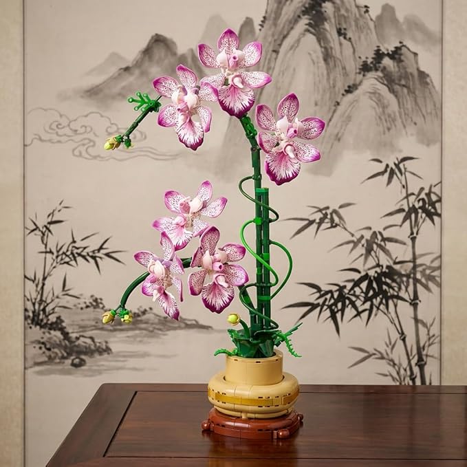 Orchid Flowers Building Block Sets Compatible with Lego 853792 Accessory Artificial Plant Botanical Collection for Home Kitchen Desk Decor Best Gift for Mom Kids 4+(Purple 697Pcs)