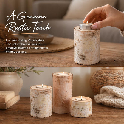 Hagao Birch Wooden Tea Light Candle Holders, Personalized Votive Tealight Holder for Wedding Party Birthday Holiday Set of 3 (2",4",6")