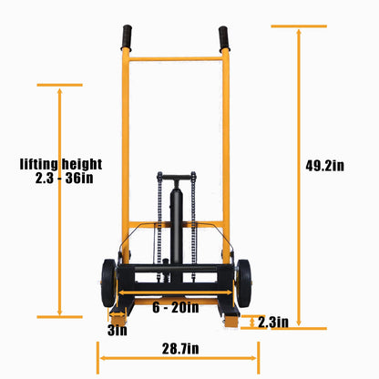 Manual Forklift Material Stacker, Hand Truck Lifts with Fixed Legs and Adjustable Forks, 2.3-36" Lifter Hieght Hydraulic Lift for Factory, 440Lbs (Foot Pedal)