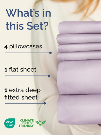 Skiennix Extra Deep Full Sheet Set - 6 Piece Breathable Cooling Sheets - Hotel Luxury Bedding - Soft Wrinkle-Free Light Lavender