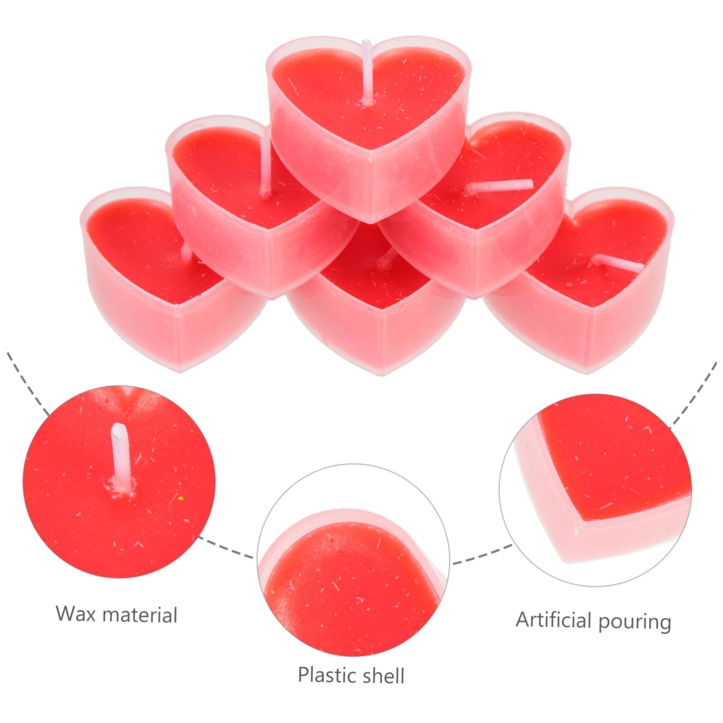 Mobestech 18Pcs Romantic Heart Shaped Tealight Candles Dripless Long Burning Red Proposal Decor for Weddings Bedrooms Parties and Valentines Day Ambiance