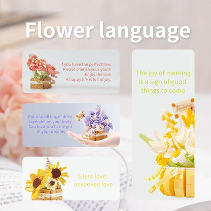 Miniature Flower Bouquet Building Blocks Set DIY Bonsai Basket Kit Artificial Flowers Botanical Collection Toys Home Shelf Decor for Adults &amp Teens (4 Sets)
