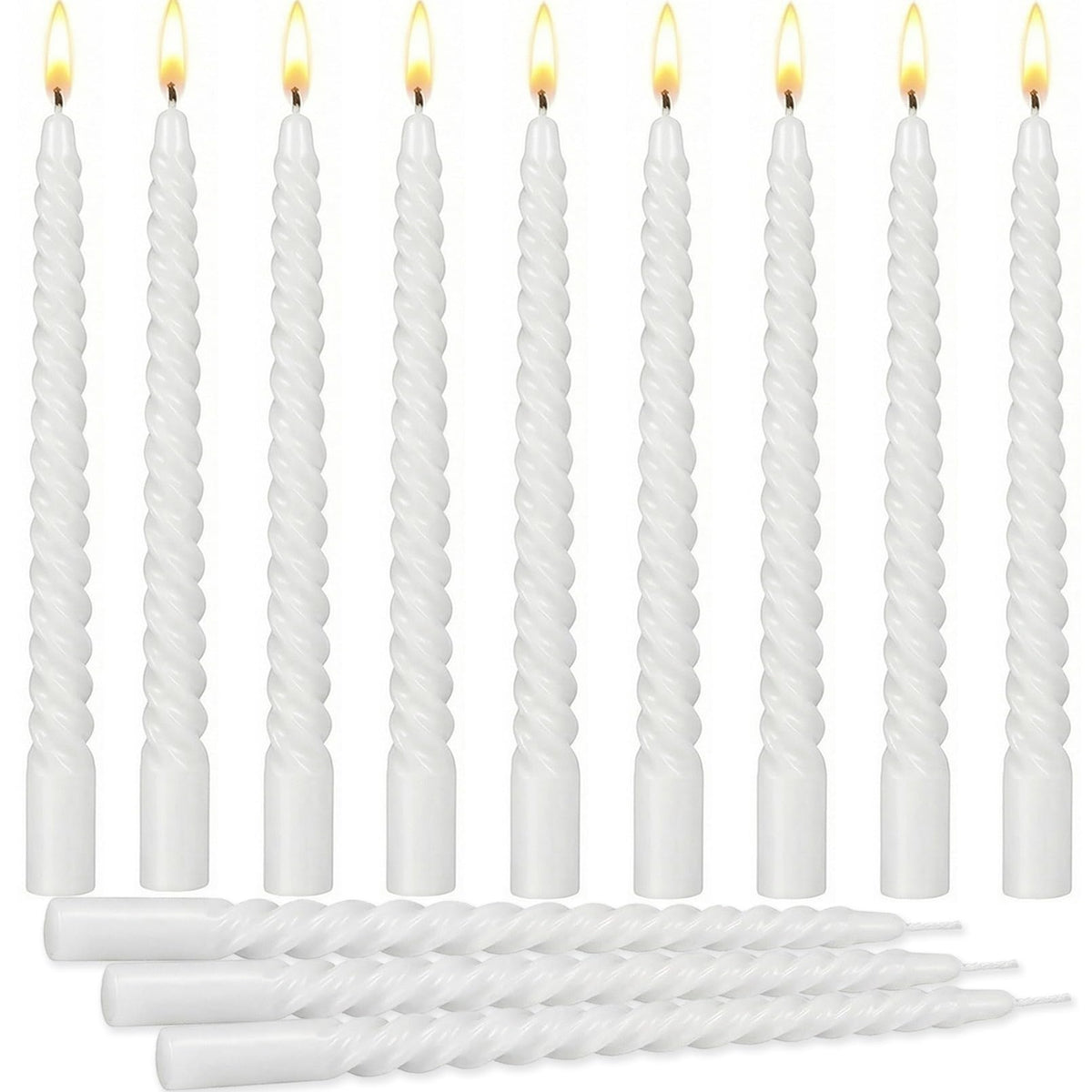 Bgtecho 12 Pack Spiral Taper Candles, 10 Inch White Tall Twisted Candlesticks, Dripless Unscented Thin Candle, Long Burning Smokeless Candles for Wedding Dinner Party Home Decor