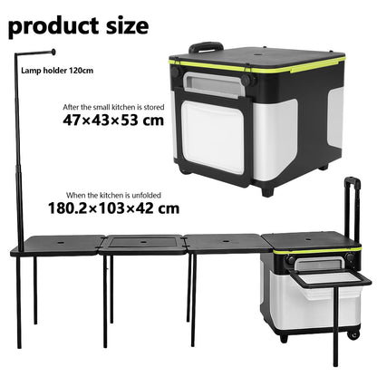 Outdoor Grill Cart Table with Wheels Portable Folding Camp Cook Station with Light Poles for Picnic Party Beach BBQ Cooking Indoor