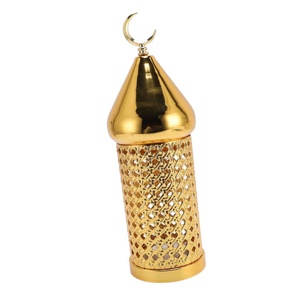 Omquot Retro Handmade Golden Metal Wind Lamp Lantern for Wedding Party Decorations, Aromatic Candle Holder for Romantic Ambience, Iron Material (M)