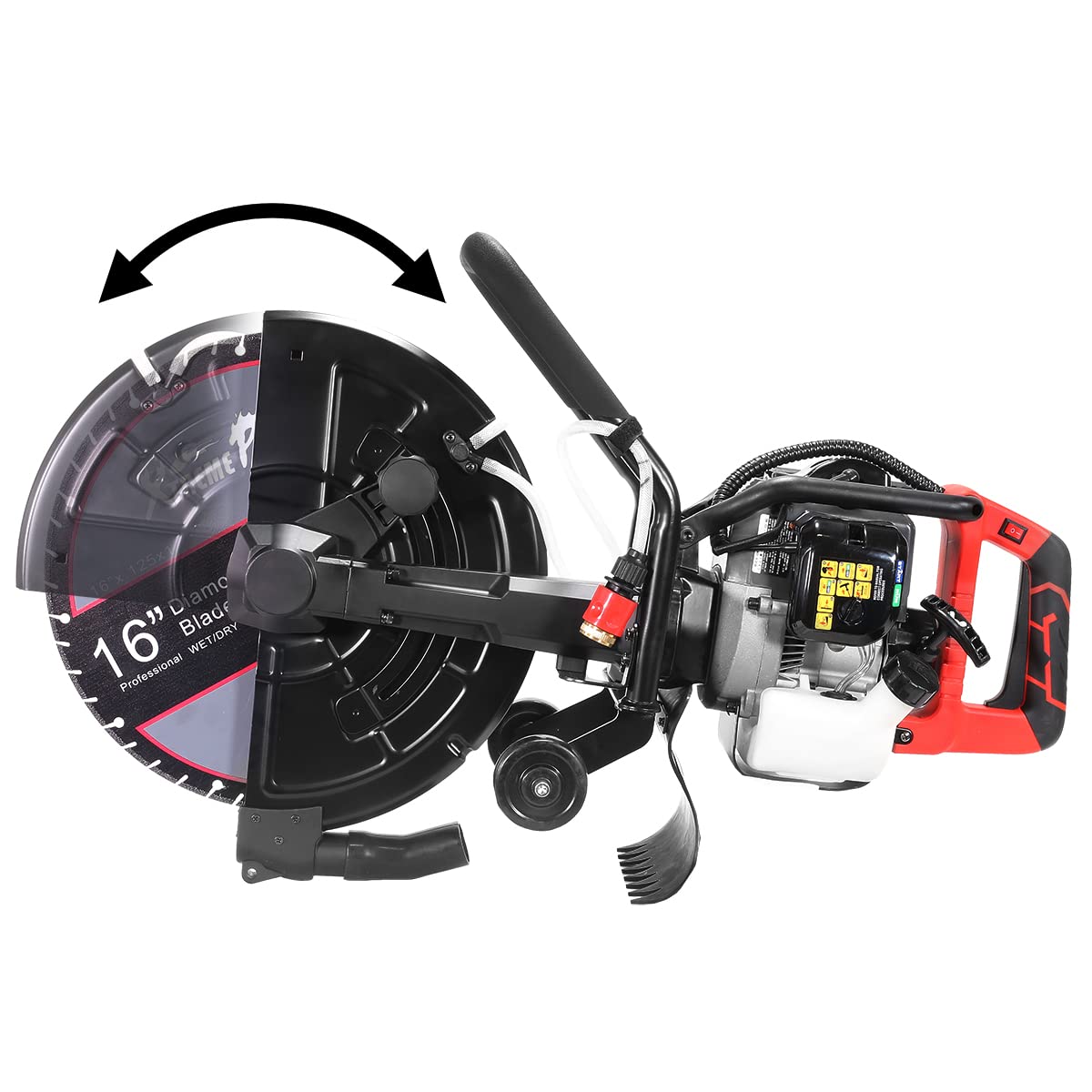 XtremepowerUS 16" Concrete Saw Gas Powered Cut-Off Saw With 52cc 2-Stroke Engine, 5" Cut Depth, Guide Roller With Blade