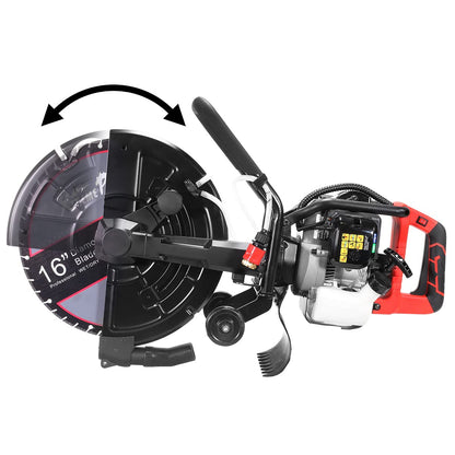XtremepowerUS 16" Concrete Saw Gas Powered Cut-Off Saw With 52cc 2-Stroke Engine, 5" Cut Depth, Guide Roller With Blade