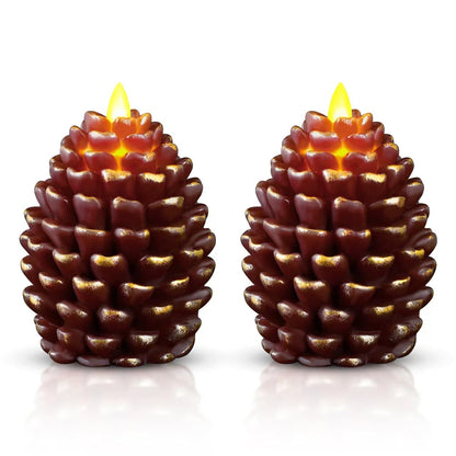 YIOJOYD Christmas Pinecone Candles Flameless,Battery Operated Candles with Flickering Wick,Indoors Fake Candle,Christmas Candle Pine Cones Holiday Decor,Winter Thanksgiving Decorations,Set of 2