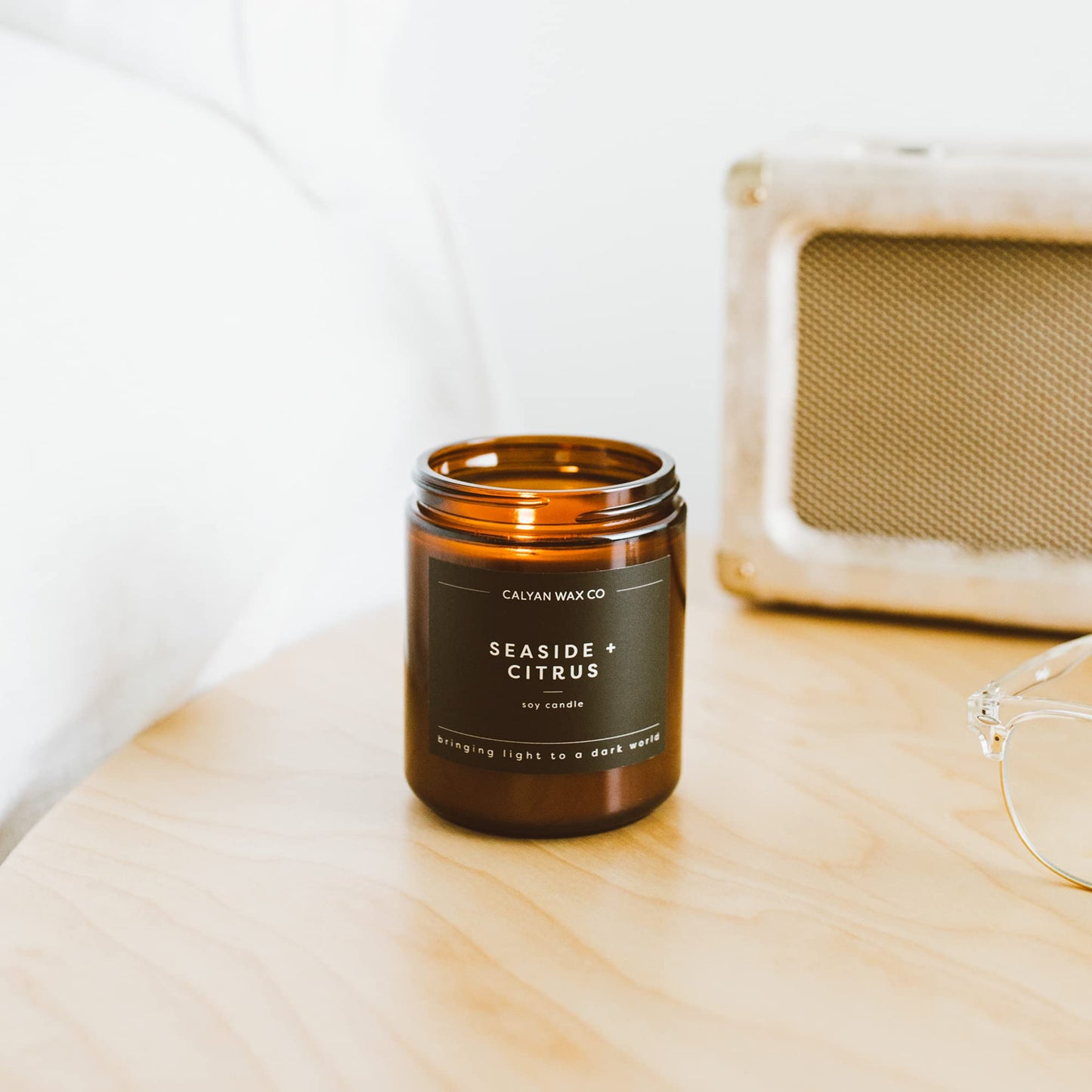 Calyan Wax Co. Seaside & Citrus Scented Candle - 57 Hour Burn - Luxury Clean Soy Wax Candles - Long Lasting Amber Glass Jar Candle for Home - 7.2oz