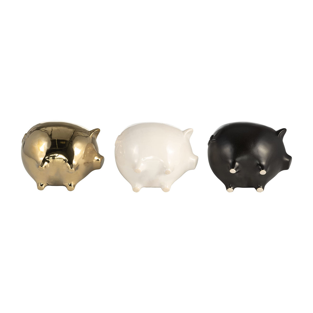 Ceramic Candle Set – Scented Candle for Relaxation and Soft Ambience, Living Room or Bedroom Decor Placement, Pig Animal Shaped Home Decor Design Accent – 4x6, Black, Gold & White Trio