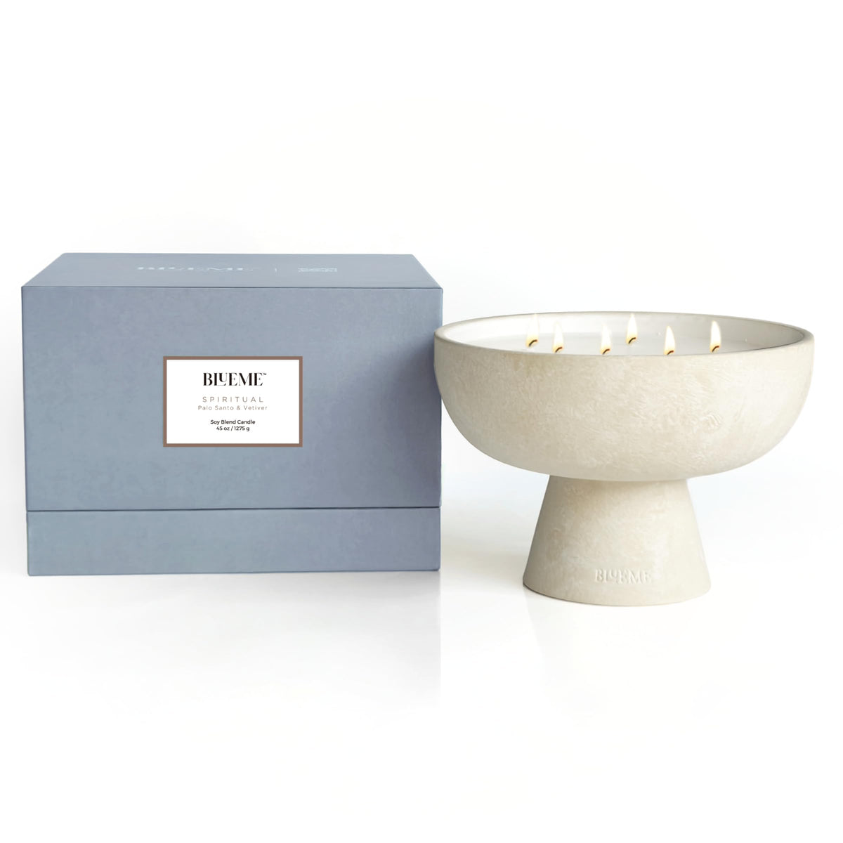 Blueme Spiritual Candle | Palo Santo & Vetiver | 6 Wick - Refillable Wellness Candle with Essential Oils, Hand Finished & Poured Soy Wax Blend Ceramic Vessel, Natural Cotton Wicks | Giant 45 oz