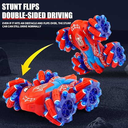 Spider RC Stunt Car for Kids 2.4GHz Double-Sided 360° Rotating 4WD Remote Control Car with LED Headlights Rechargeable Off-Road Spider Toy Gift for Boys Ages 4–6 5–7 8–13