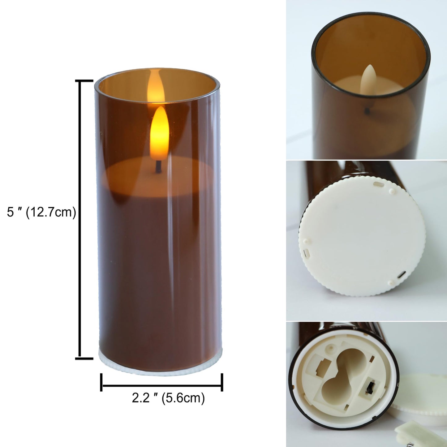 EZiKitchen 2 Pack LED Battery Operated Candles 2"x 5" Plastic Flickering Flameless Candles with Timer Wedding Party Halloween Christmas Decoration Gifts Slim Tall Pillar Candles,Brown