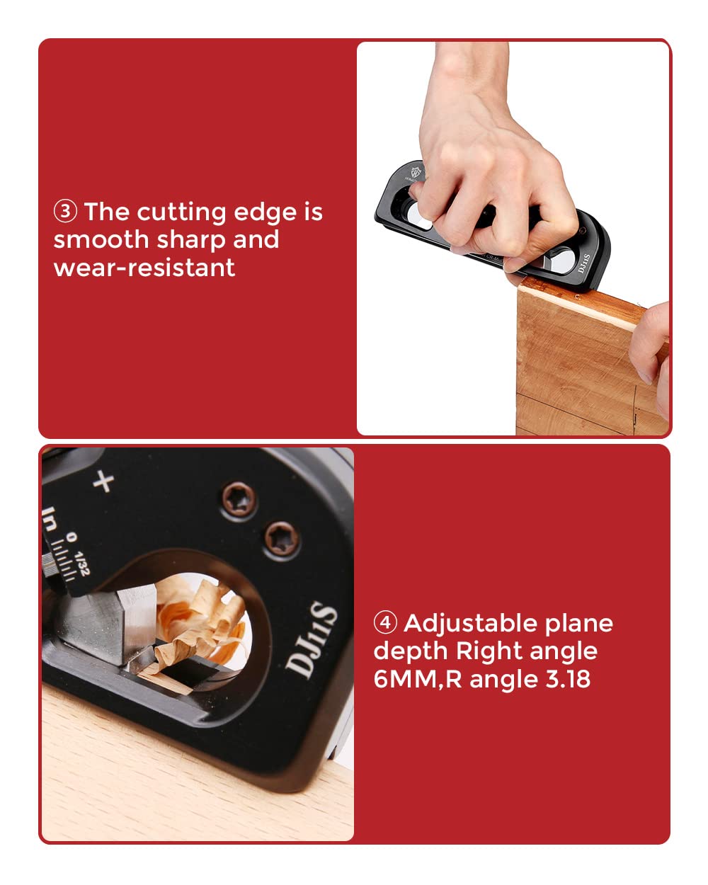 HONGDUI DJ11S 2-in-1 Chamfer & Radius Plane,5mm(1/32") Depth Adjustable, Aluminum Alloy Quick Edge & Radius Chamfering Plane, 3 Blades with 12 Cutting Edges for Use Woodworking Tool