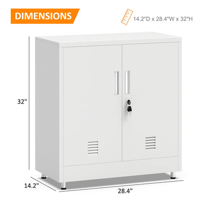 JINKUR Metal Storage Cabinet with Locking Doors and Adjustable Shelf, Small Lockable Sideboard Buffet Cabinet for Home, Office, Entryway, Hallway, Living Room, Kitchen and Dining Room, White