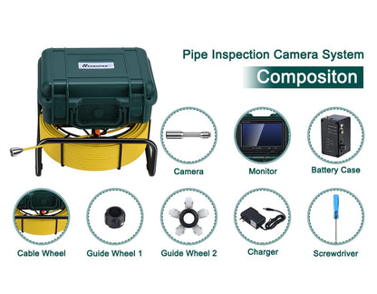Free 8GB SD Card DVR Recorder Sewer Inspection Camera with Distance Counter Plumbing Snake Camera Waterproof IP68, SYANSPAN 65ft Industrial Pipeline Drain Endoscope with 9"LCD Monitor(20M)