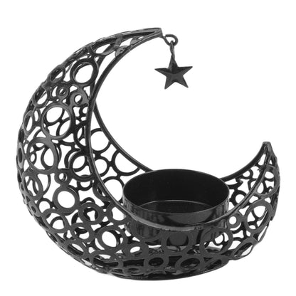 Candle Holder, Moon Candle Holder, Hollowed Iron Candle Holder, Ornament Weddings, Christmas Decoration, Dining Table, Coffee Table (Black)
