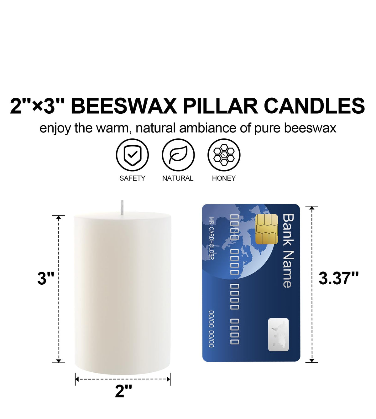 White Natural Beeswax Pillar Candles-40 Hours Burn Time 100% Pure Beeswax Candles | Organic Bees Wax for Home, Prayer, Christmas, Party | Unscented, Smokeless, Dripless 2 Pack (2×3 inch)