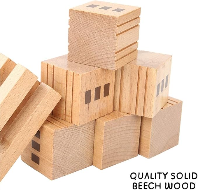 Xylolin Wooden Castle Building Blocks Set Big Solid Beech Wood Toddlers Stacking Block Toy Kids Construction Playset for Boys Girls 69 Pieces Set