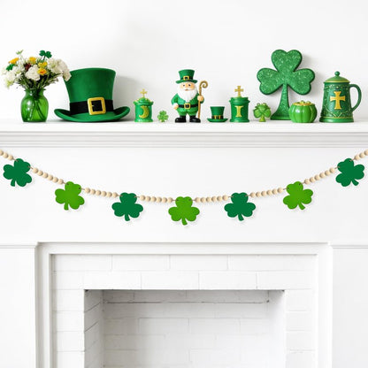 St Patricks Day Decorations St Patricks Day Decor Pre-Assembled Irish Wooden Beads Shamrock Garland Decorations for Mantel Wall Decor March Celebration Home Party Birthday