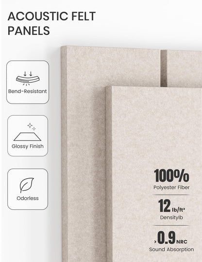 Fluxynara Felt Bulletin Board Tiles Large 48" x 36" Cork Board Alternative-12 Pack with 70 Adhesive Tabs, Thick Slat Wall Panels for Office Decor, Push Pin Board Wall Organizer Alternative -Oatmeal