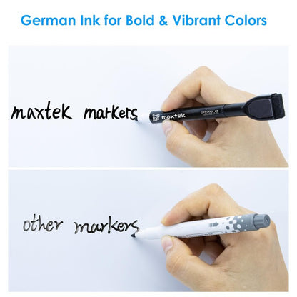 maxtek Magnetic Black Dry Erase Markers, 6 Count Fine Tip Whiteboard Markers with Eraser, Thin Markers Low Odor for Classroom, Office, Home
