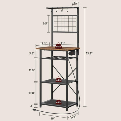 MAHANCRIS Bakers Rack with Power Outlet, Coffee Bar Station with Wine Rack, Bakers Racks for Small Spaces, Microwave Stand for Kitchen, Rustic Brown and Black BRHR23E01