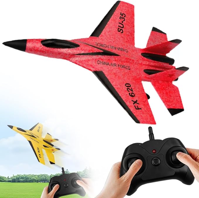 2026 New Remote Control Airplane Gravity Glider Foam RC Fighter 360° Remote Control Glider Airplanes with Lights Airplane Model (Red)