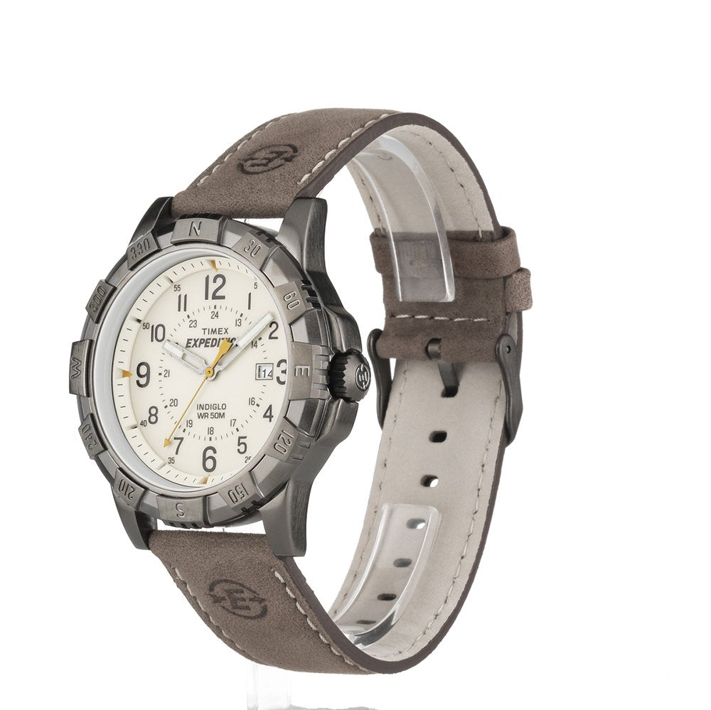 Timex Men's T49990 Expedition Rugged Metal Brown/Natural Leather Strap Watch