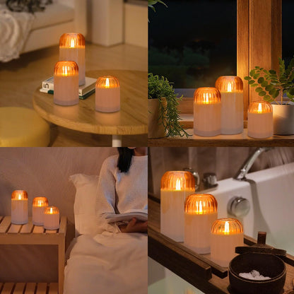NICE POINT 3Pcs LED Candle Set Rechargeable with Remote Control,Grey Glass Flameless Candles,Candle Lights for Home Decor, Bedroom, Bathroom Accessories，Pumpkin Fake Candles for Halloween