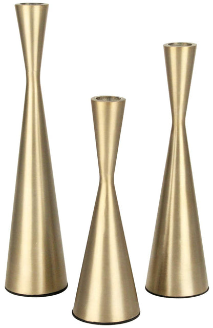 Vixdonos Brass Gold Taper Candlestick Holders Metal Candle Holders Set of 3 Table Mantel Decorative Candle Stand for Wedding, Dinning, Party,Home Decor (Gold)