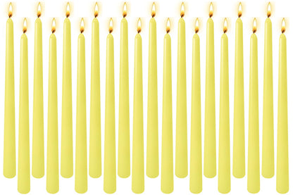 20-Pack Yellow Taper Candles Unscented, 10 Inch Tall Dinner Table Candlesticks for Wedding Centerpieces, Bulk Tapered Candles Long Burning Smokeless Dripless, Bright Decorative Candles for Home Decor