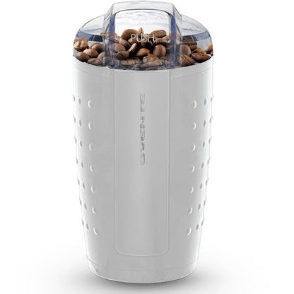 OVENTE Electric Coffee Grinder for Beans, Spices and More, 2.5Oz Compact Grinding Mill, Spice Grinder with Stainless Steel Blade, Pulse Button Operation and Transparent Easy to Open Lid, Black CG225B