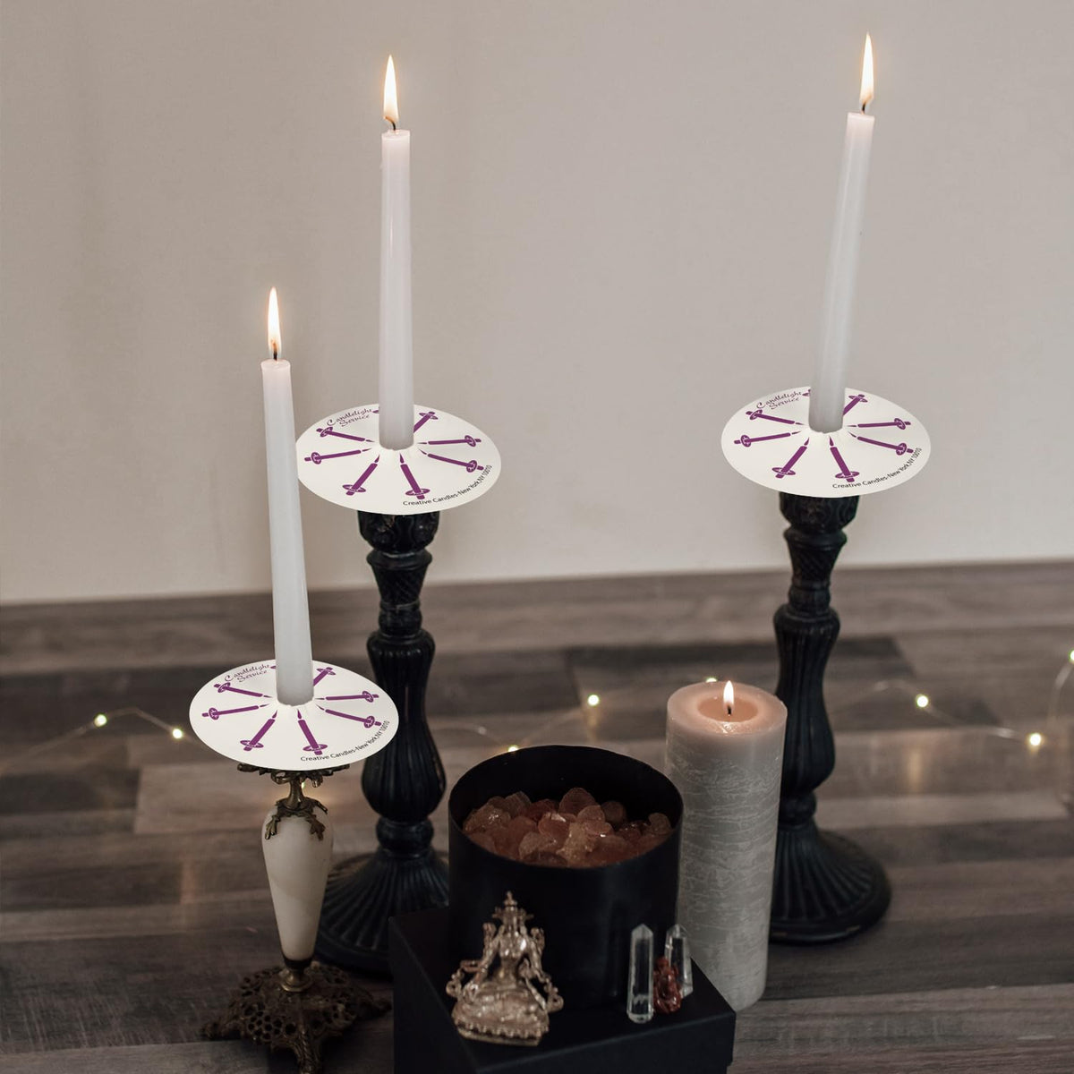 Wfmolcand 200 White Taper Candles with Drip Protectors Smokeless and Unscented 4.7'' H X 0.47'' D- Handheld Drip Guard,Church for Prayers, Vigil,Memorial Services, Religion,Shabbat, Prayer Candles