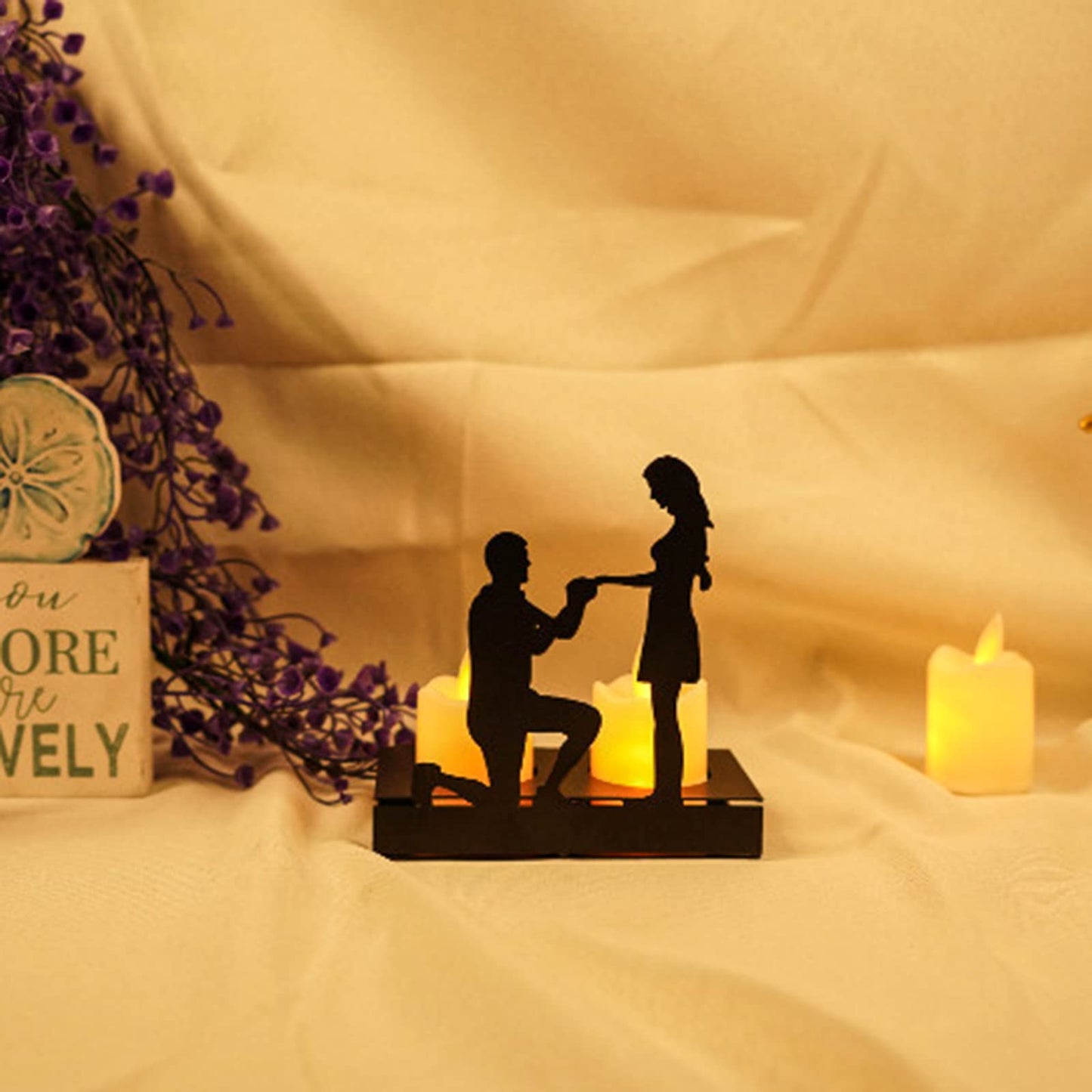 Handcrafted Iron Sculpture Candlestick Ornament, Romantic Couple Statue For Anniversaries, Decorative Modern Sculptures, Wedding Decoration Anniversary Ornament Figurine for Couples Valentine (A)